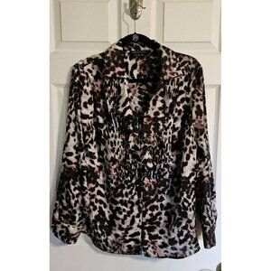 Women's Plus Dressy long sleeves Blouse Pink Black (Measurements in Photos) 1X